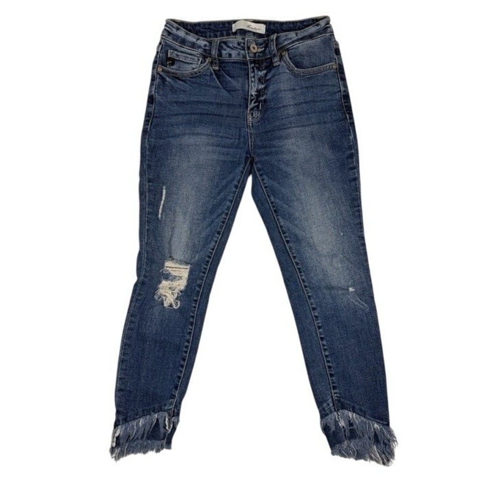 Kancan Jeans Women 3/25 KC8574D Blue Distressed Frayed Hem Skinny